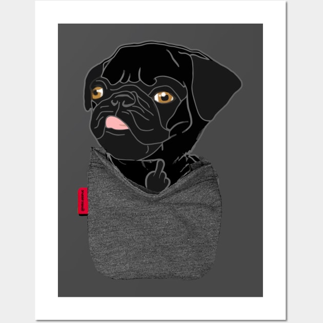 Black Pug FU Pocket Wall Art by darklordpug